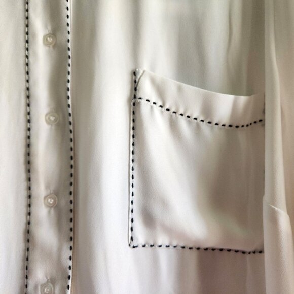 Lane Bryant Lng Slv Chiffon Blouse Pocket White w/ Black Whip Stitching Sz 18/20 - Picture 7 of 12